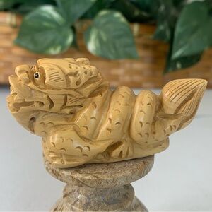 Japanese Netsuke Dragon Snake Beast Boxwood Carving Hand Carved Wood Animal 3.5"